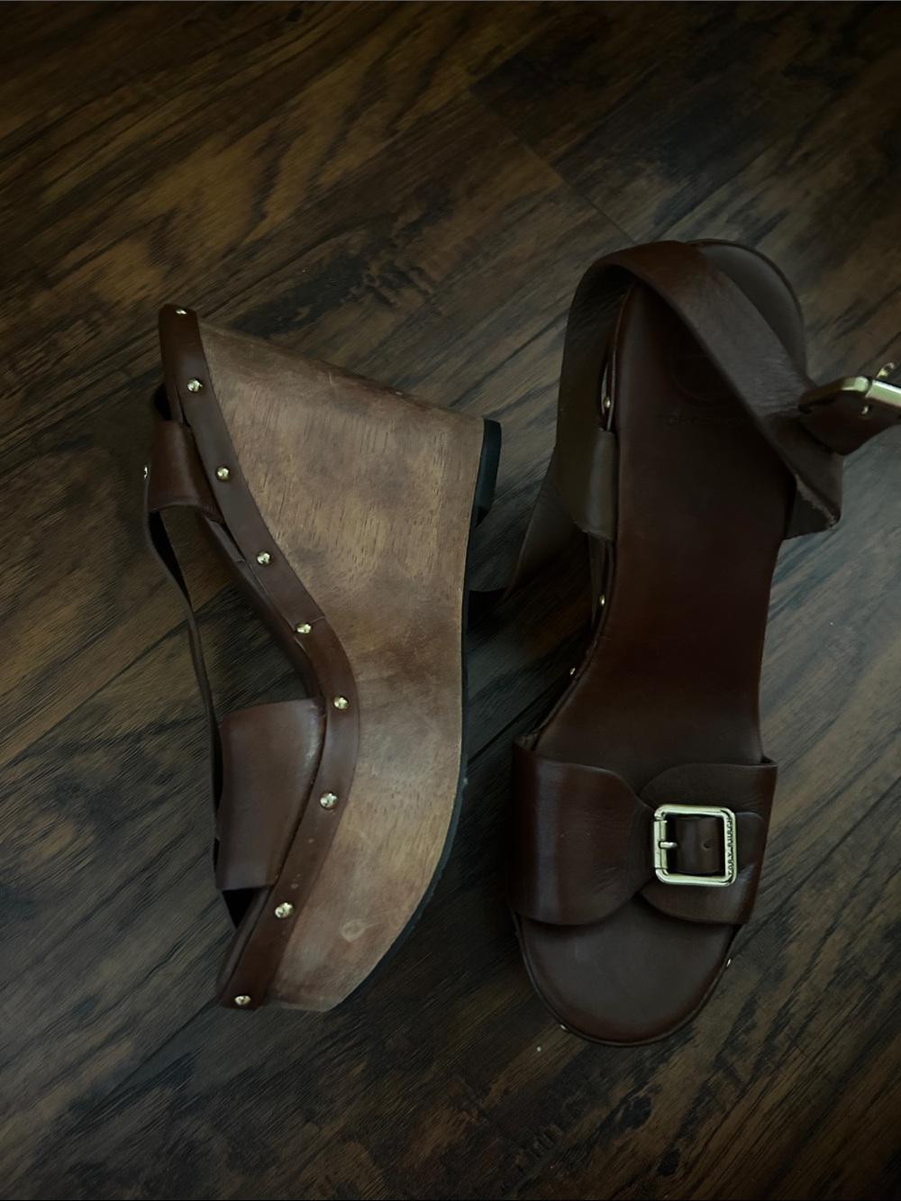 Tory Burch Women's Brown Leather Buckle Sandals - Picture 2 of 3